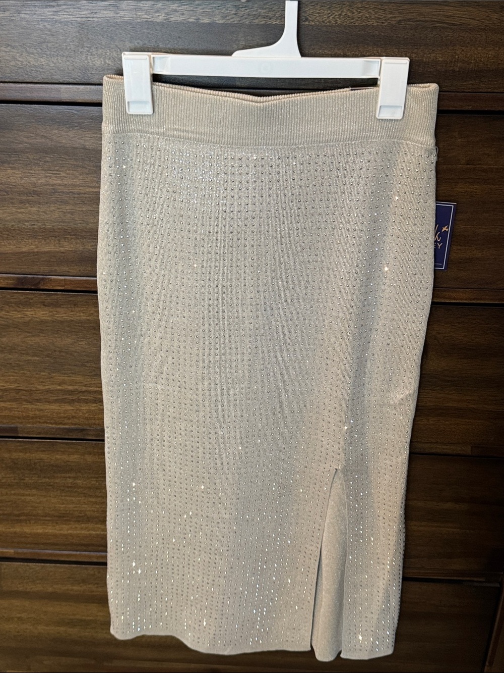Rhinestone Knit Pencil Skirt in Cream - Classic Women's Workwear